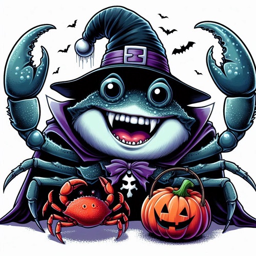 Crab dressed up for Halloween